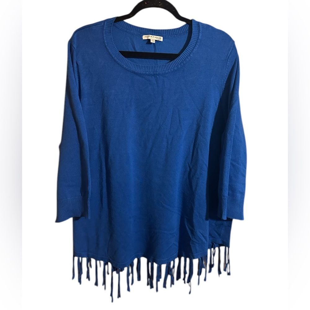 Notations cobalt blue fringe sweater size 2x. 3/4 Sleeves.